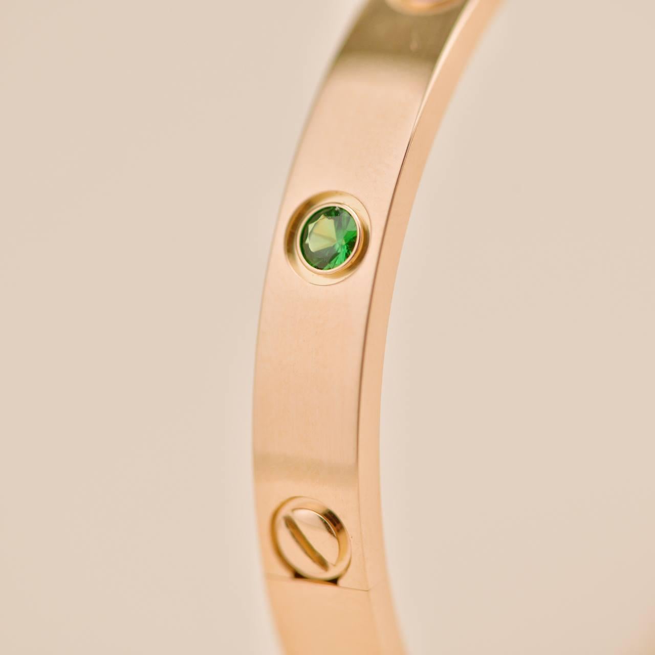 Cartier Rainbow Multi Gem 18K Rose Gold Love Bracelet Size 17 For Sale 2