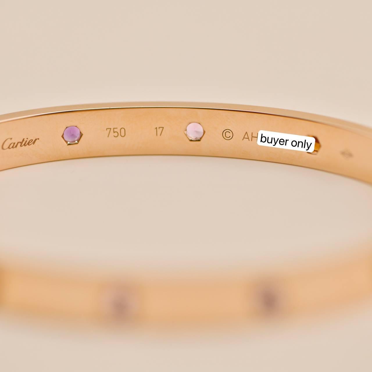 Cartier Rainbow Multi Gem 18K Rose Gold Love Bracelet Size 17 For Sale 3