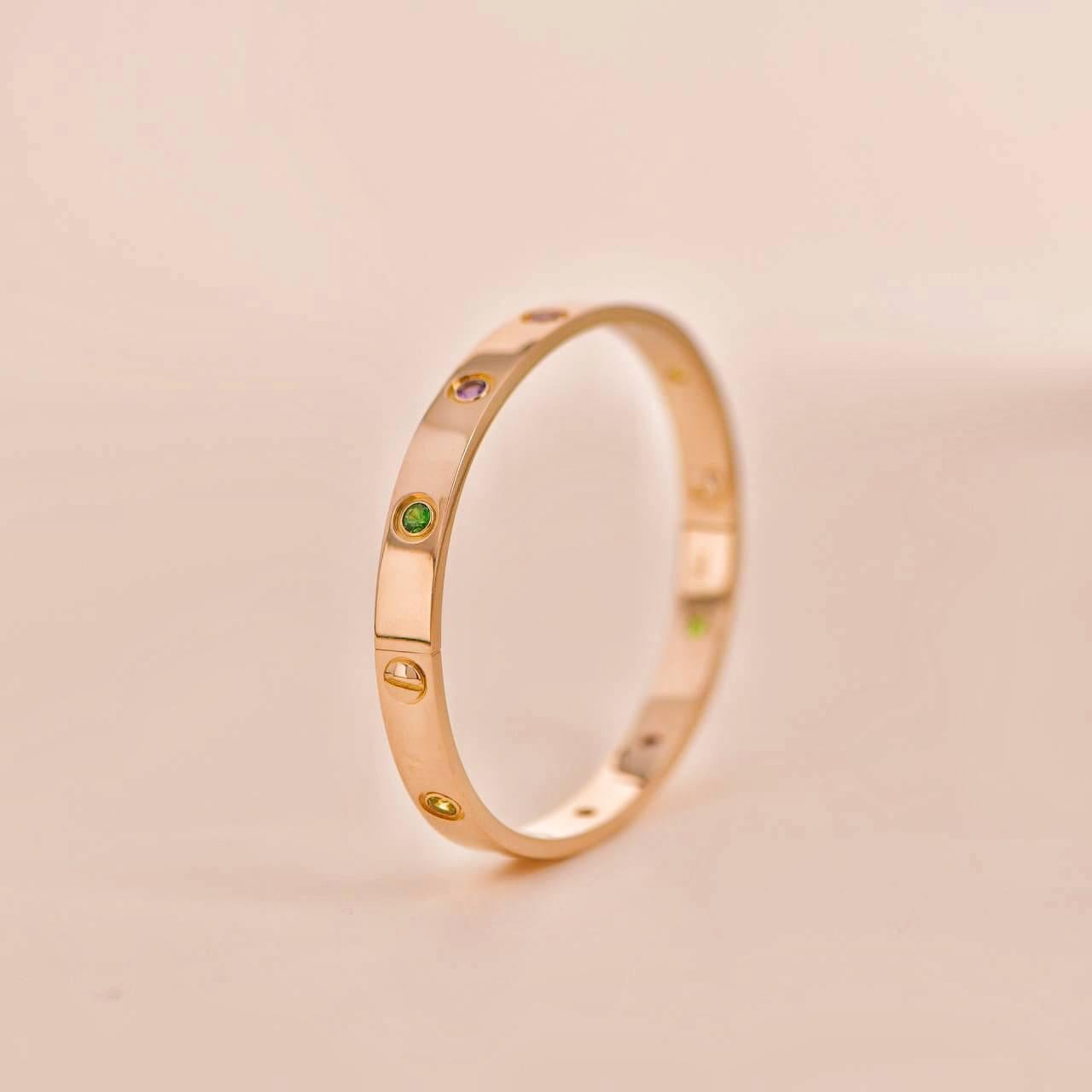 Brilliant Cut Cartier Rainbow Multi-Gem 18K Rose Gold Love Bracelet Size 18