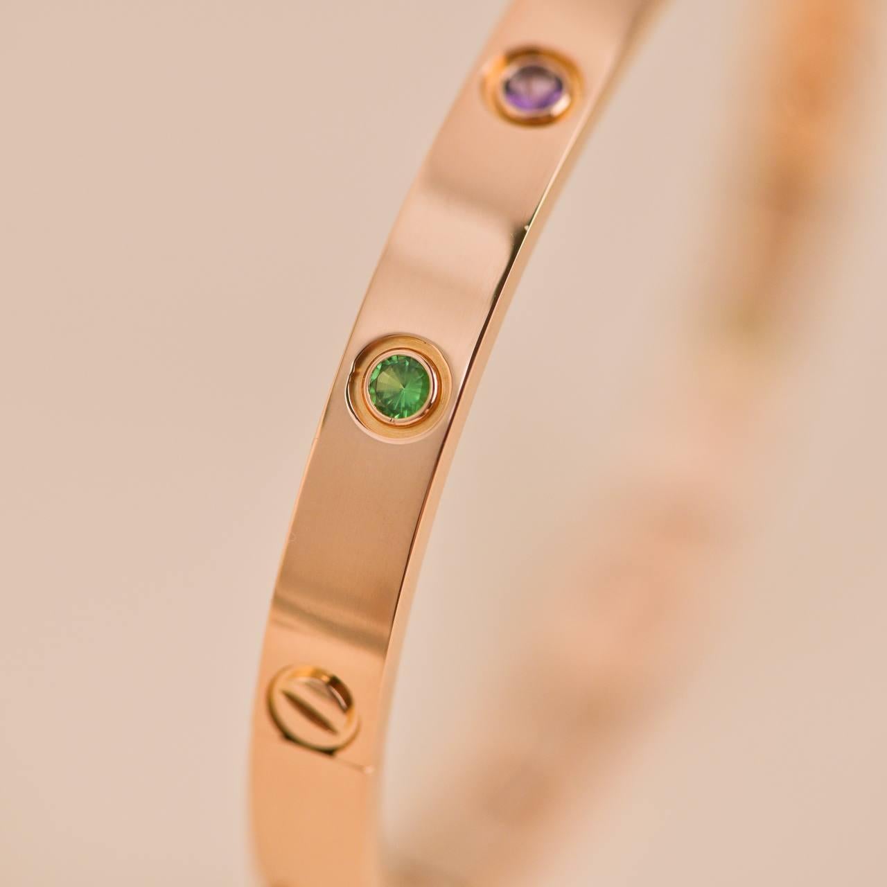 Women's or Men's Cartier Rainbow Multi-Gem 18K Rose Gold Love Bracelet Size 18