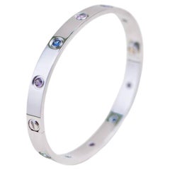 Cartier Rainbow Multi Gem 18K White Gold Love Bracelet Size 17