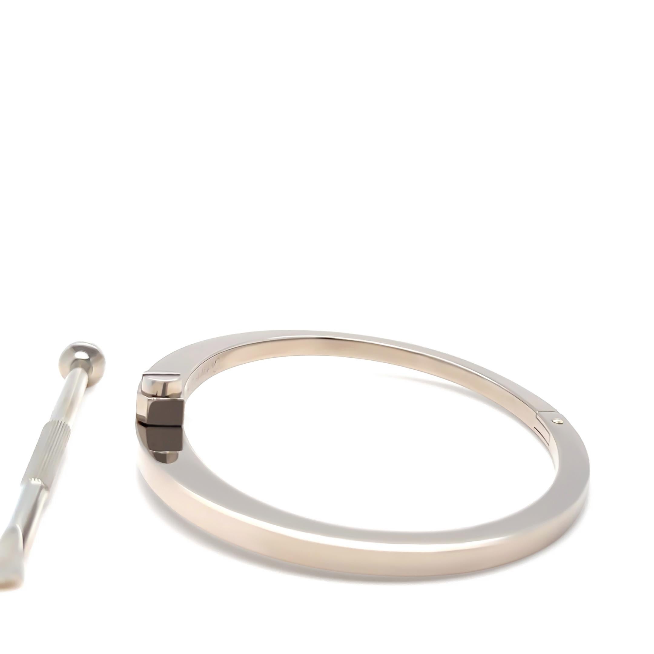 Cartier Rare 1980s 18ct White Gold Menotte Handcuff Bracelet 60.28g In Excellent Condition For Sale In SYDNEY, NSW