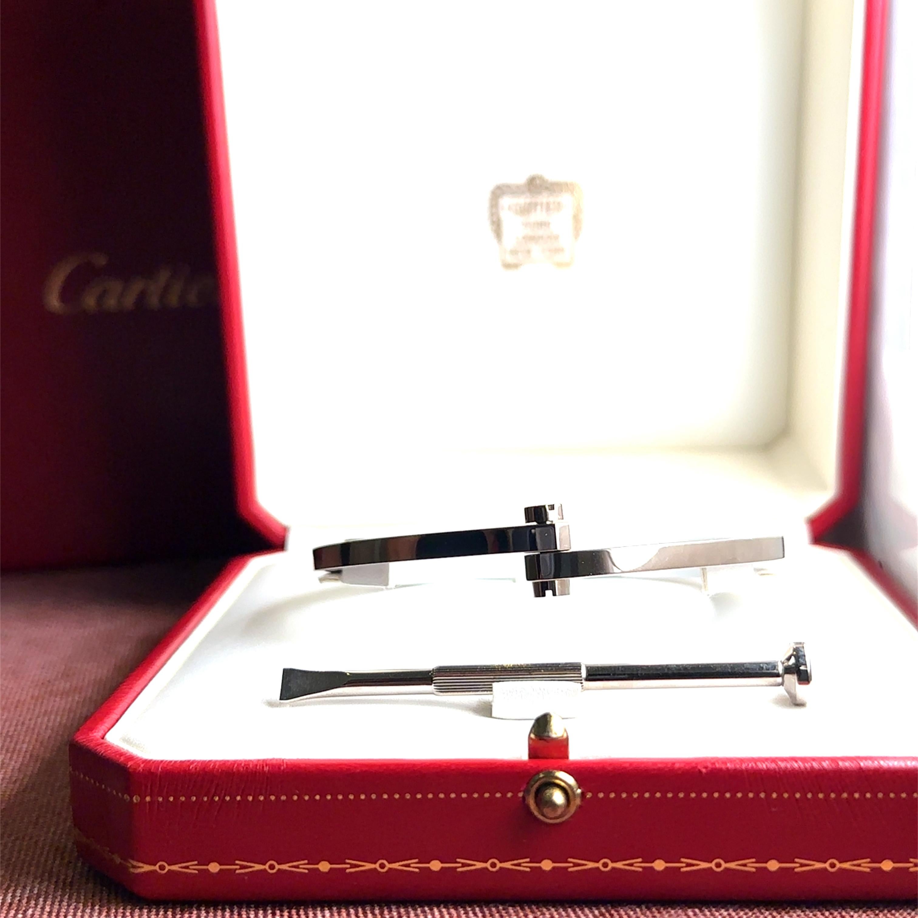 Cartier Rare 1980s 18ct White Gold Menotte Handcuff Bracelet 60.28g For Sale 5