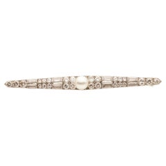 Cartier rare Art Deco diamond and pearl bar brooch