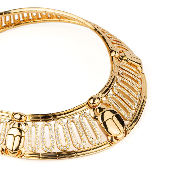 Brilliant Cut Cartier Rare Egyptian Revival Gold Diamond Set For Sale