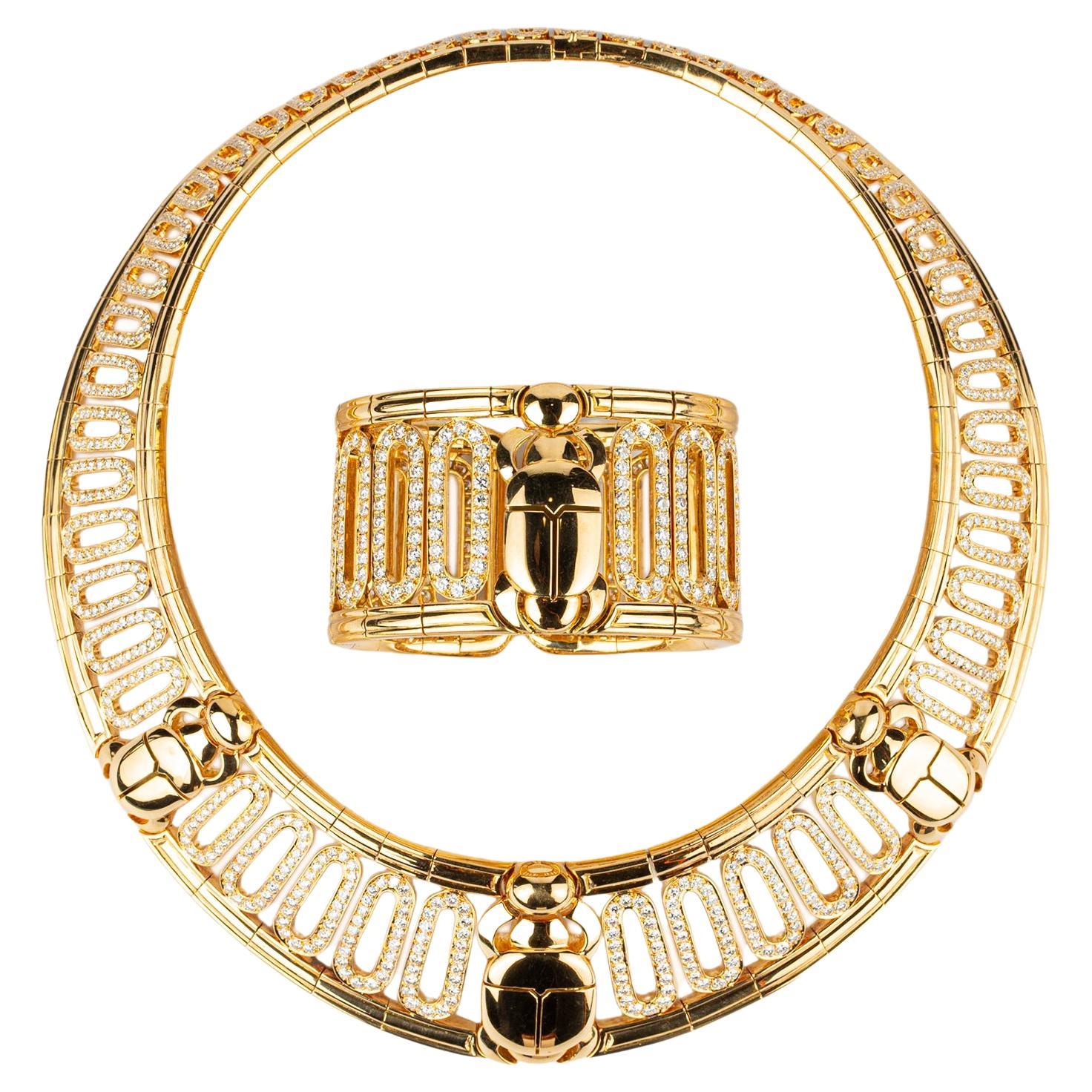 Cartier Rare Egyptian Revival Gold Diamond Set