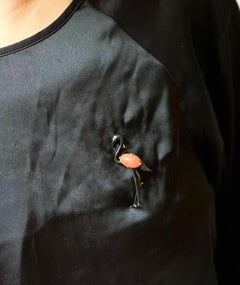 Cartier Rare Enamel Coral Diamond Gold Flamingo Brooch