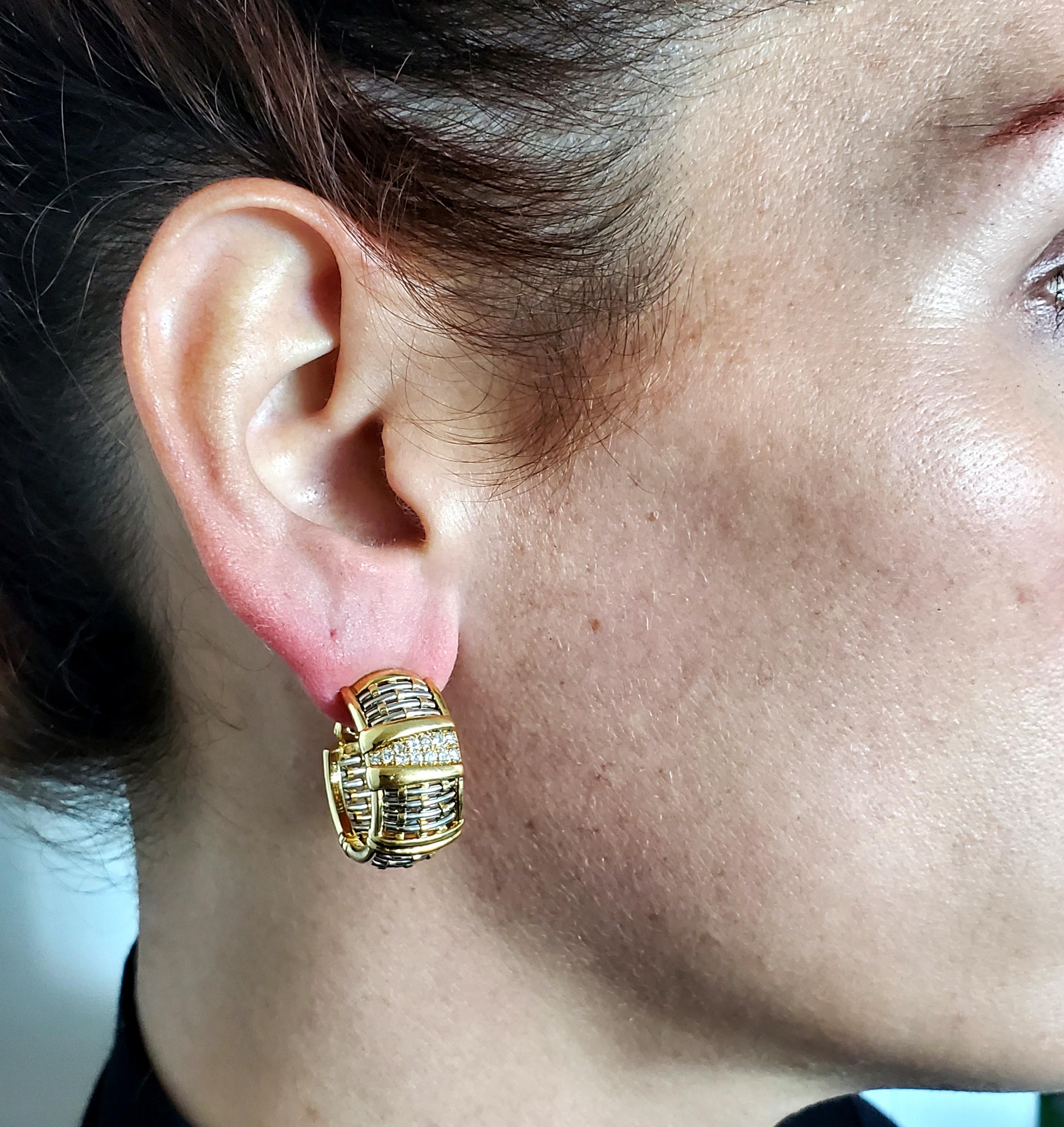 Women's Cartier Rare Hoop Earrings in Two Tones 18Kt Yellow Gold with 24 VVS Diamonds