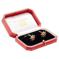 Cartier Rare Mid-Century ships helm diamond cufflinks Circa 1950s