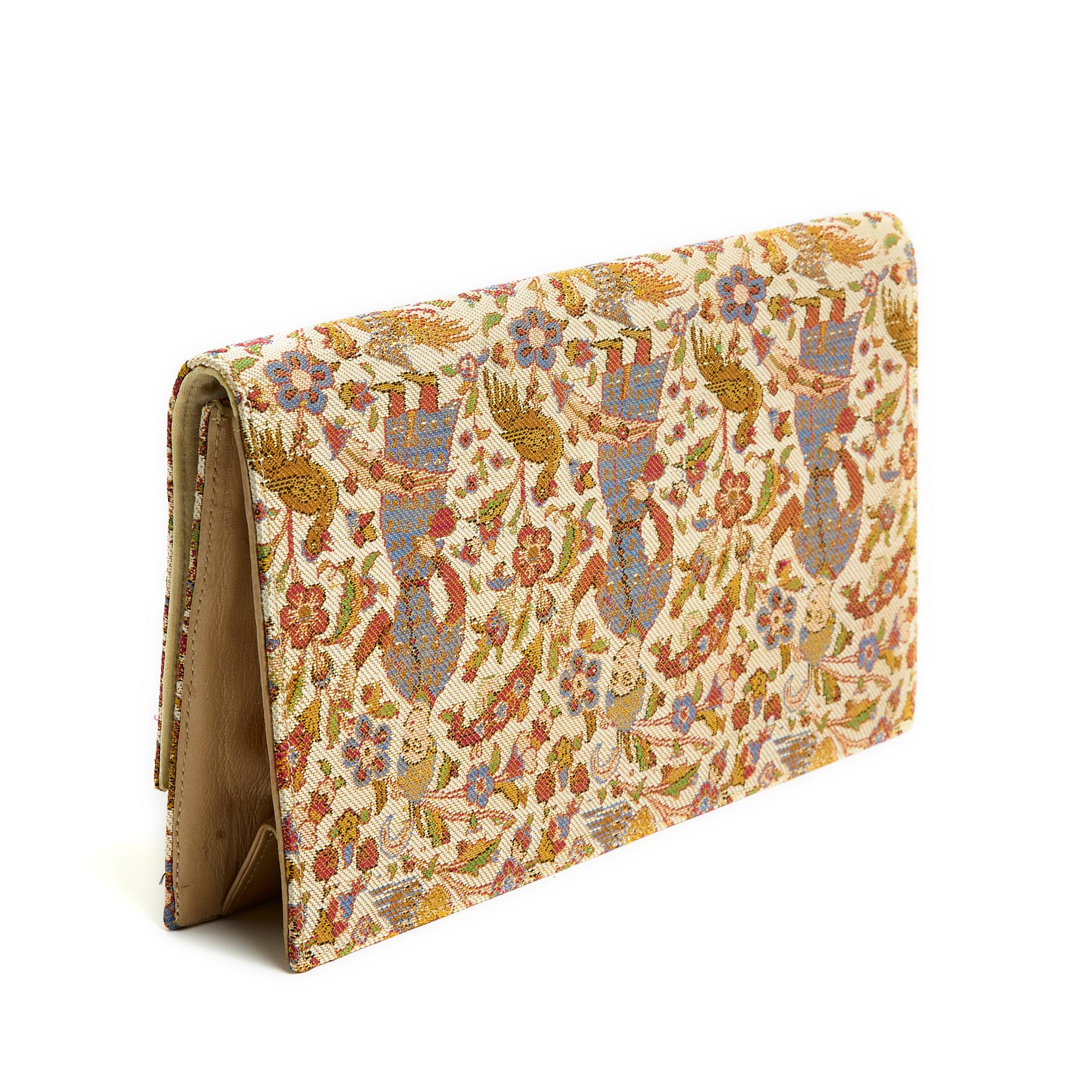 Brown Cartier Rare Pochette  du Soir Soie 1920 Rare Silk Persian Evening Clutch in box For Sale
