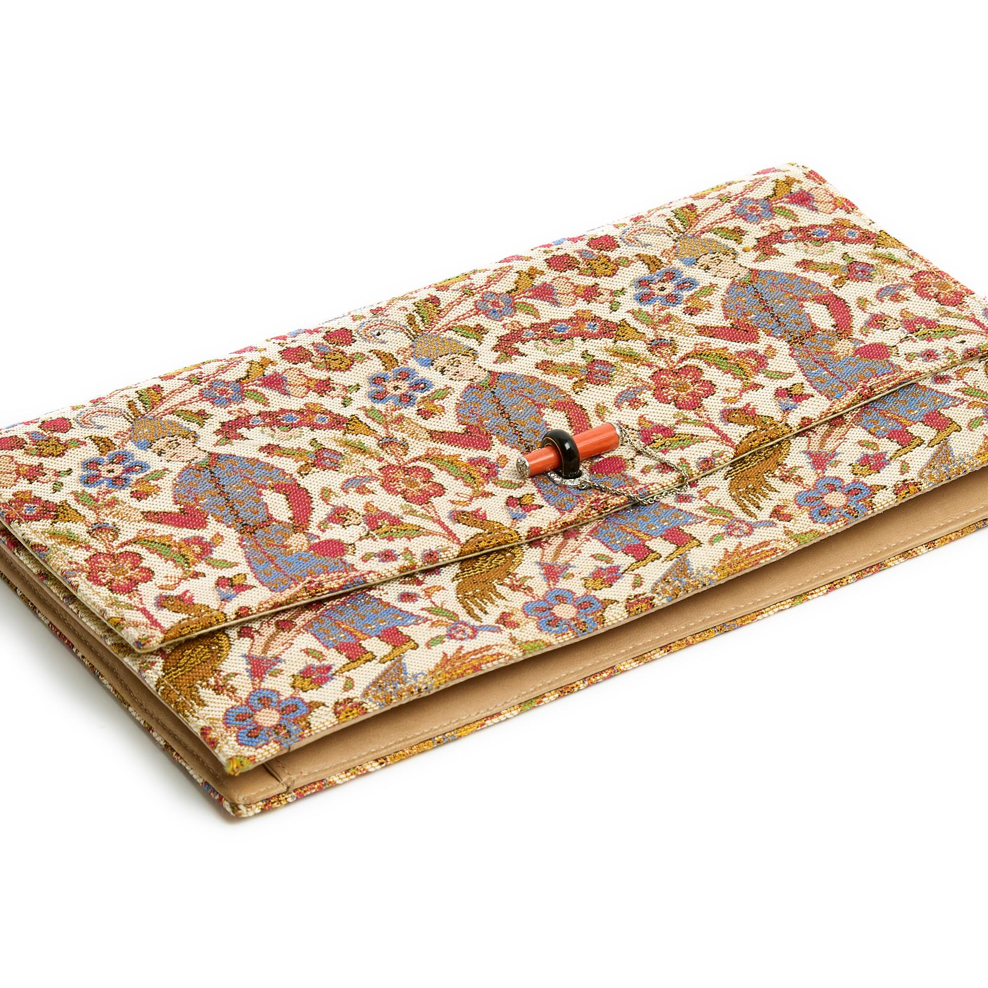 Cartier Rare Pochette  du Soir Soie 1920 Rare Silk Persian Evening Clutch in box In Good Condition For Sale In PARIS, FR