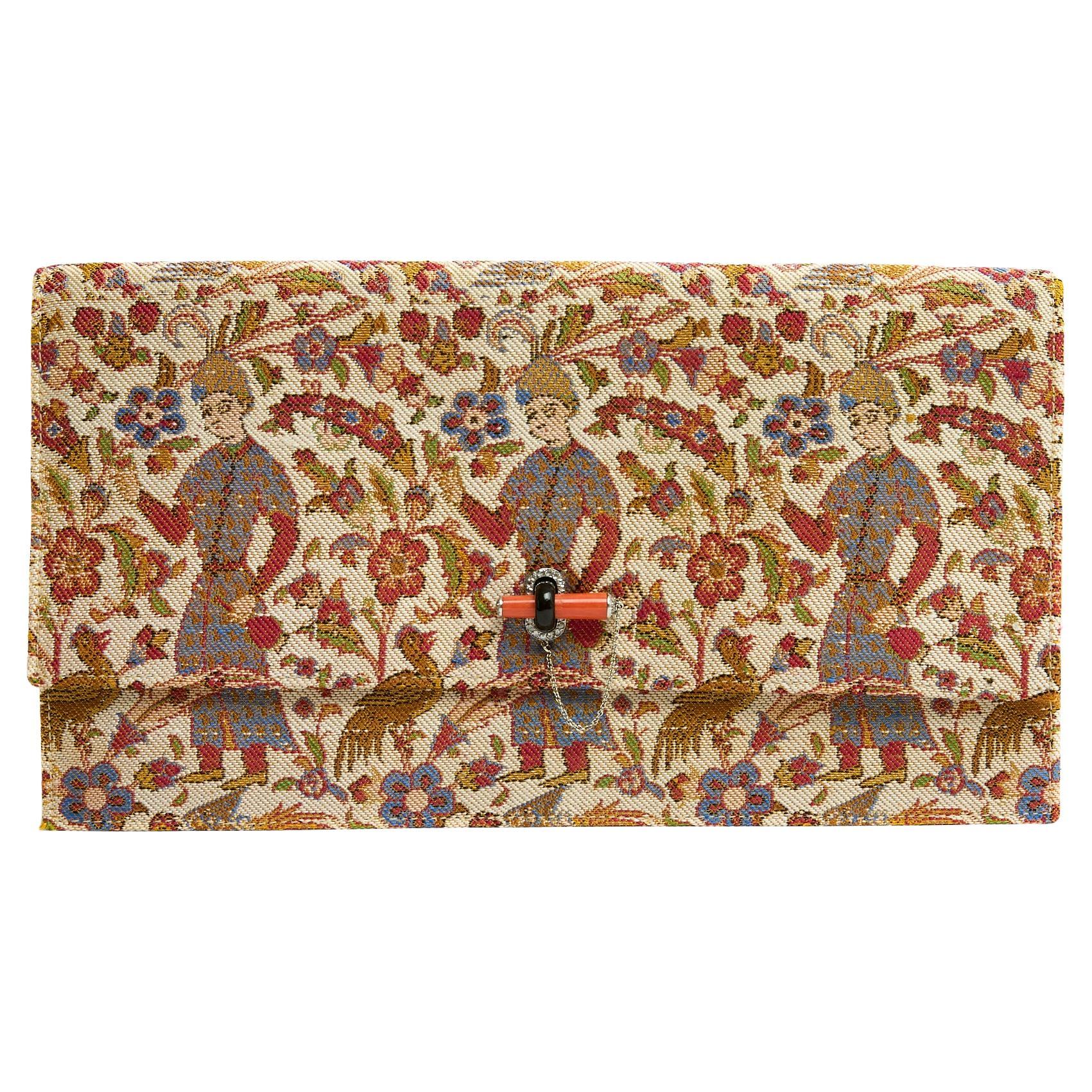 Cartier Rare Pochette  du Soir Soie 1920 Rare Silk Persian Evening Clutch in box For Sale