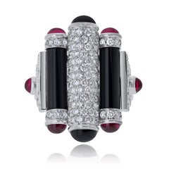 Cartier Rare Rouleaux 18K White Gold Onyx, Ruby And Diamond Ring