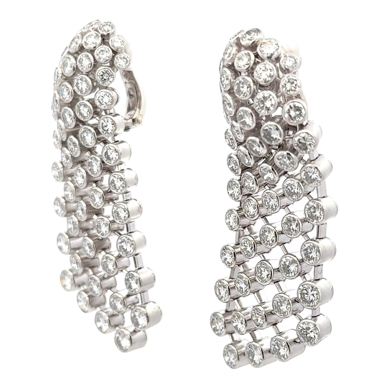 Cartier Rare Round Briliant Diamond Platinum Waterfall Drop Dangle Earrings In Excellent Condition In Boca Raton, FL