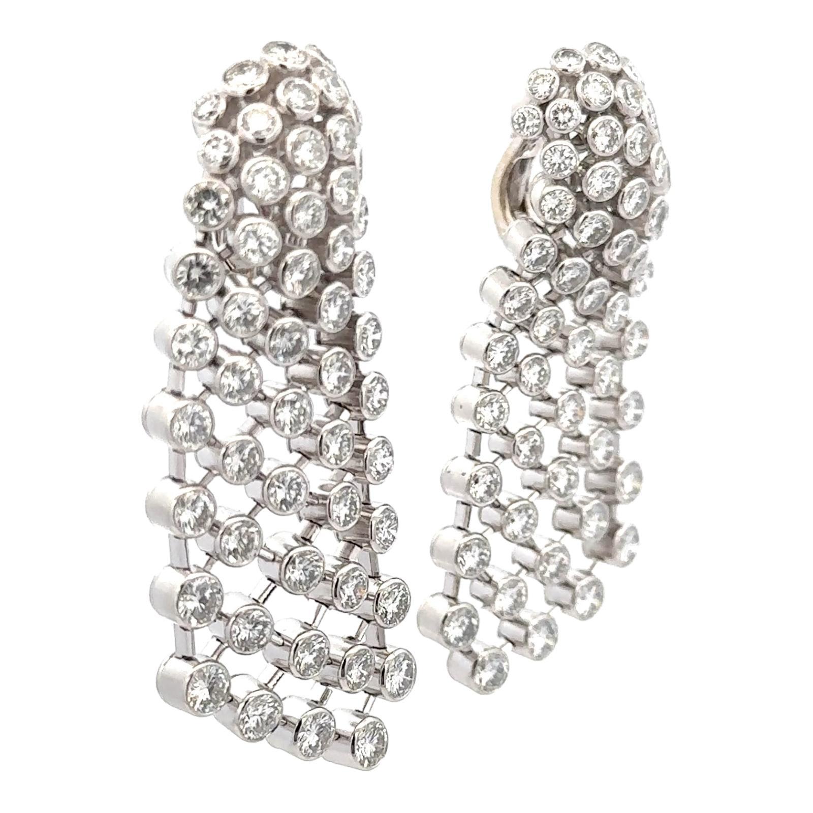 Women's Cartier Rare Round Briliant Diamond Platinum Waterfall Drop Dangle Earrings