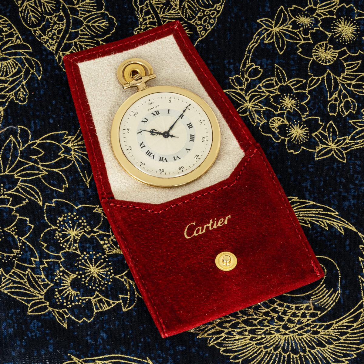 Cartier Rare Slim Gold Keyless Lever Pocket Watch C1940 For Sale 4