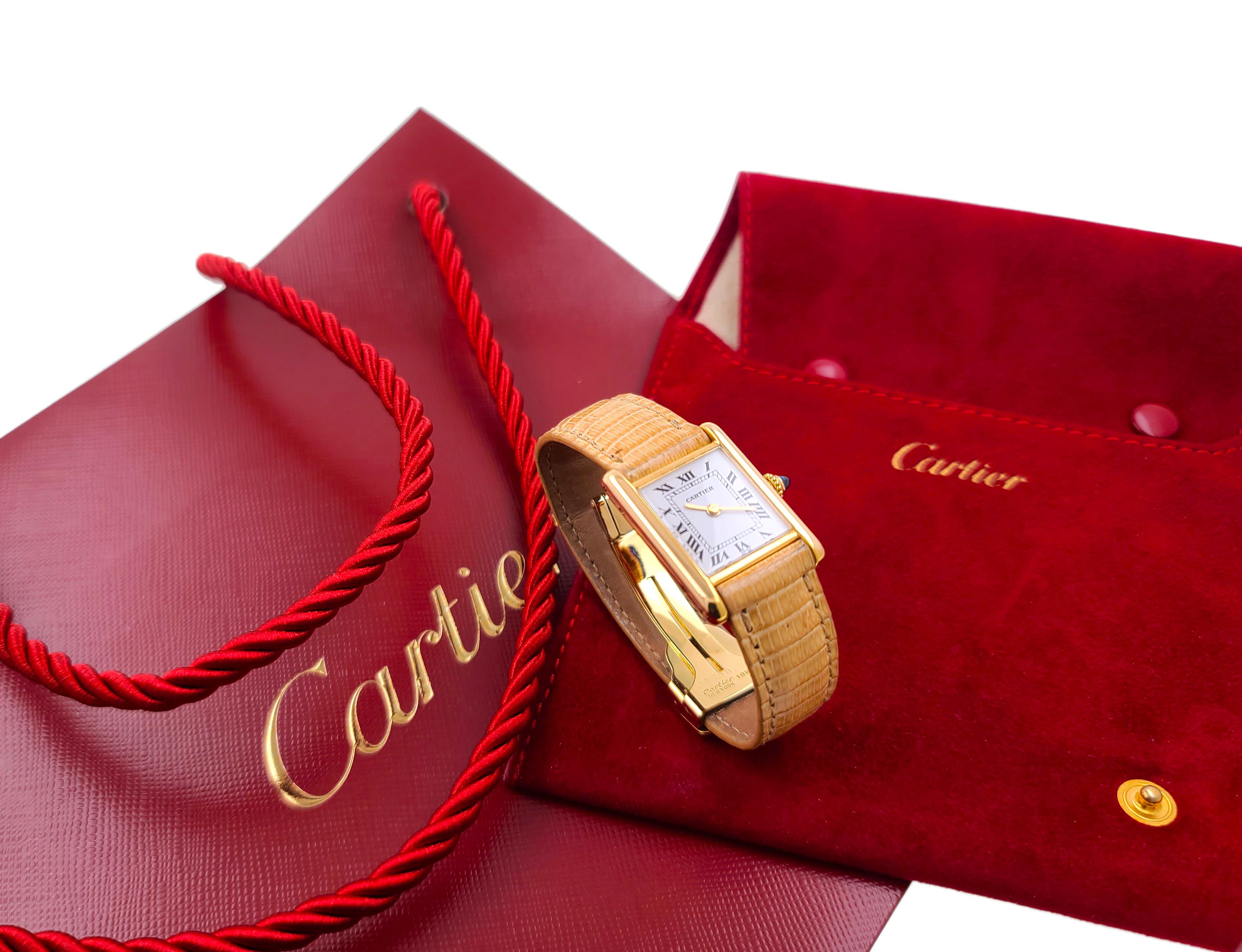 Cabochon Cartier Rare Tank Louis Cartier New York LC 78087 Medium MM 18k 750 Gold Folding