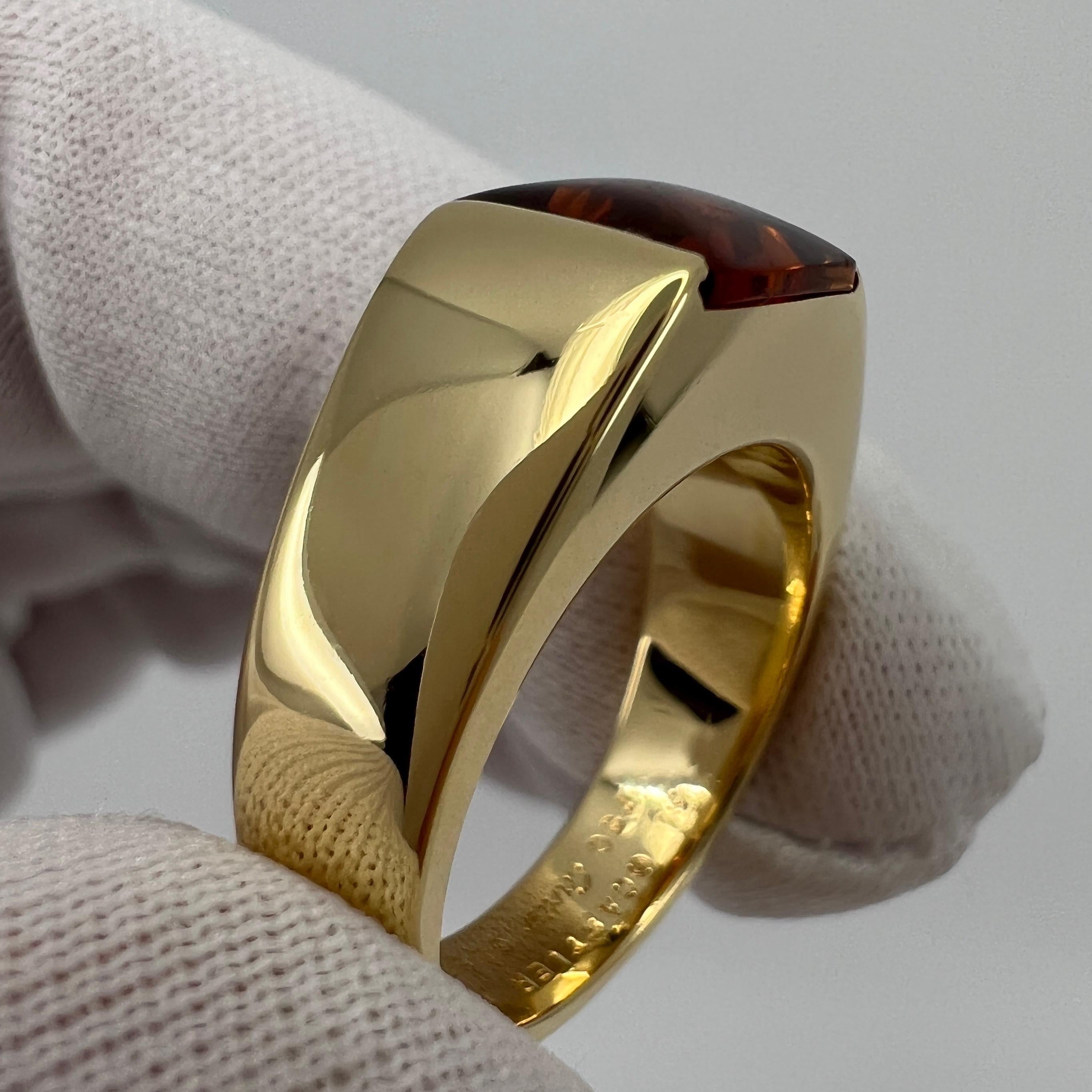 Women's or Men's Cartier Rare Vintage Deep Orange Citrine 18k Yellow Gold Tank Band Solo Ring 49 For Sale