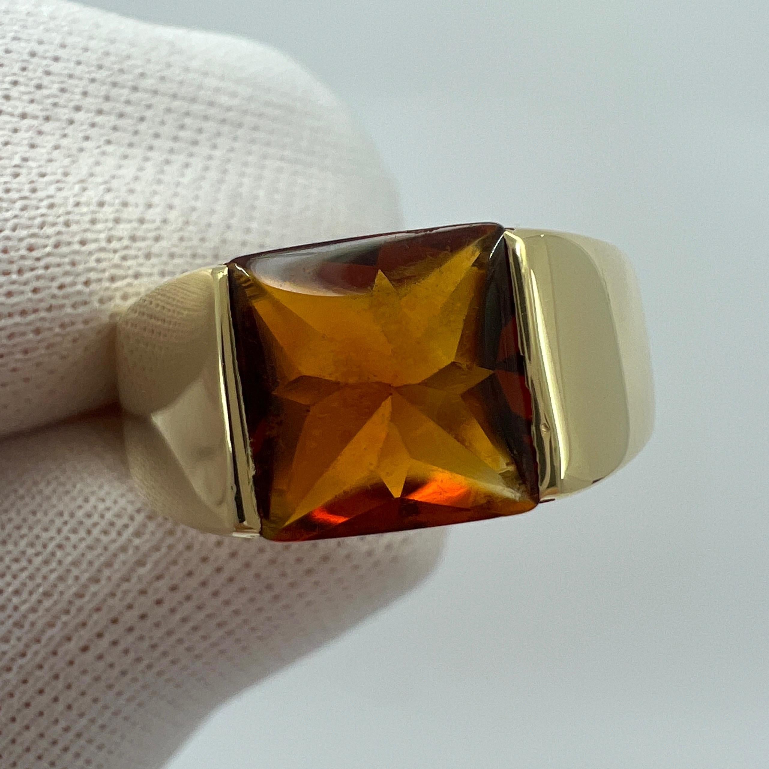 Cartier Rare Vintage Deep Orange Citrine 18k Yellow Gold Tank Band Solo Ring 49 For Sale 1