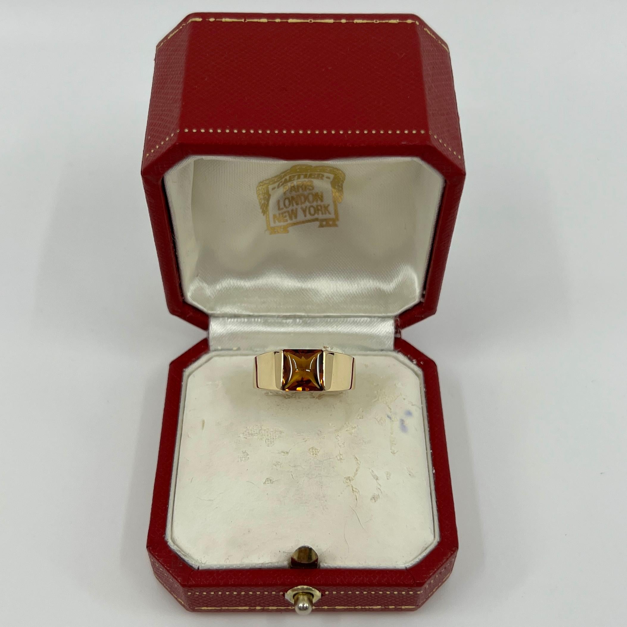 Cartier Rare Vintage Deep Orange Citrine 18k Yellow Gold Tank Band Solo Ring 49 For Sale 3