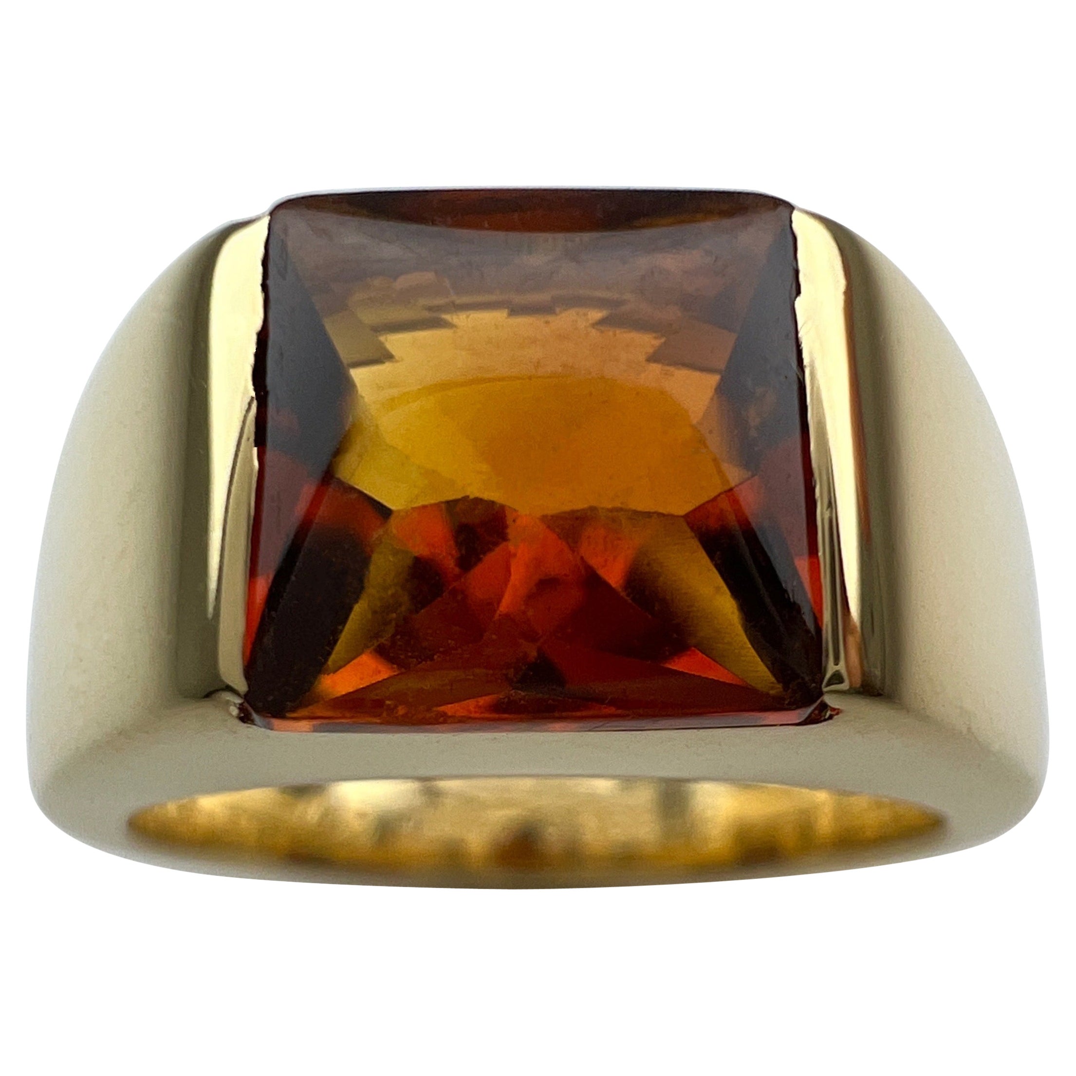Cartier Rare Vintage Deep Orange Citrine 18k Yellow Gold Tank Band Solo Ring 49 For Sale