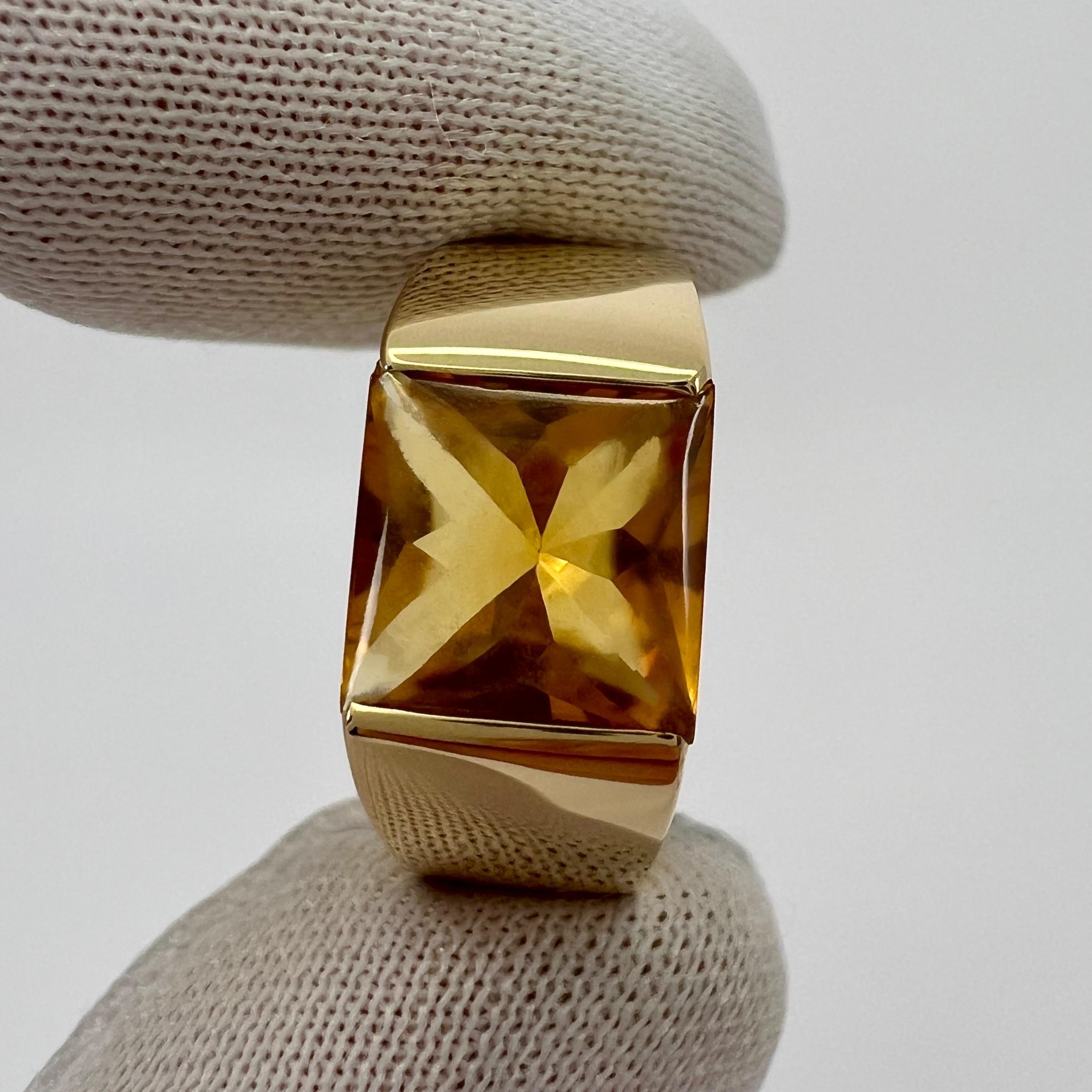 Women's or Men's Cartier Rare Vintage Orange Citrine 18k Yellow Gold Tank Band Solo Ring 50 For Sale