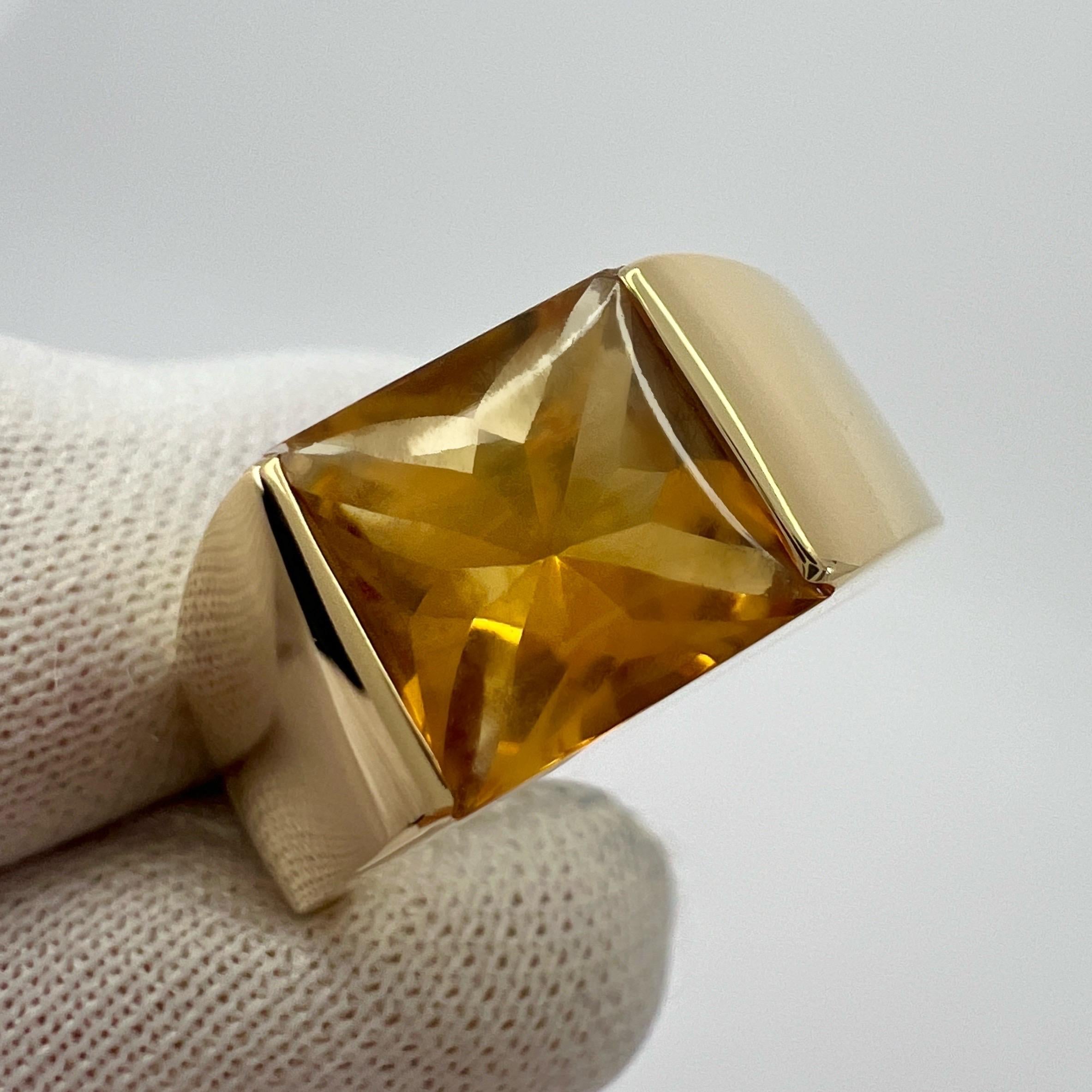 Square Cut Cartier Rare Vintage Orange Citrine 18k Yellow Gold Tank Band Solo Ring 51 For Sale
