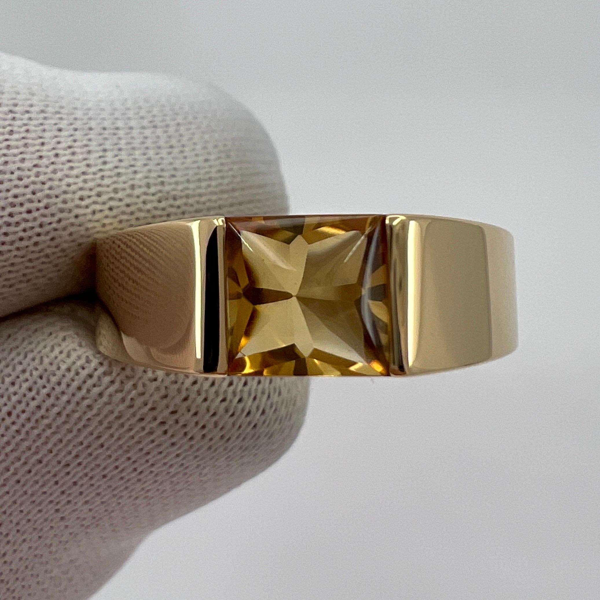 Cartier Rare Vintage Vivid Yellow Citrine 18k Yellow Gold Tank Band Solo Ring In Excellent Condition In Birmingham, GB