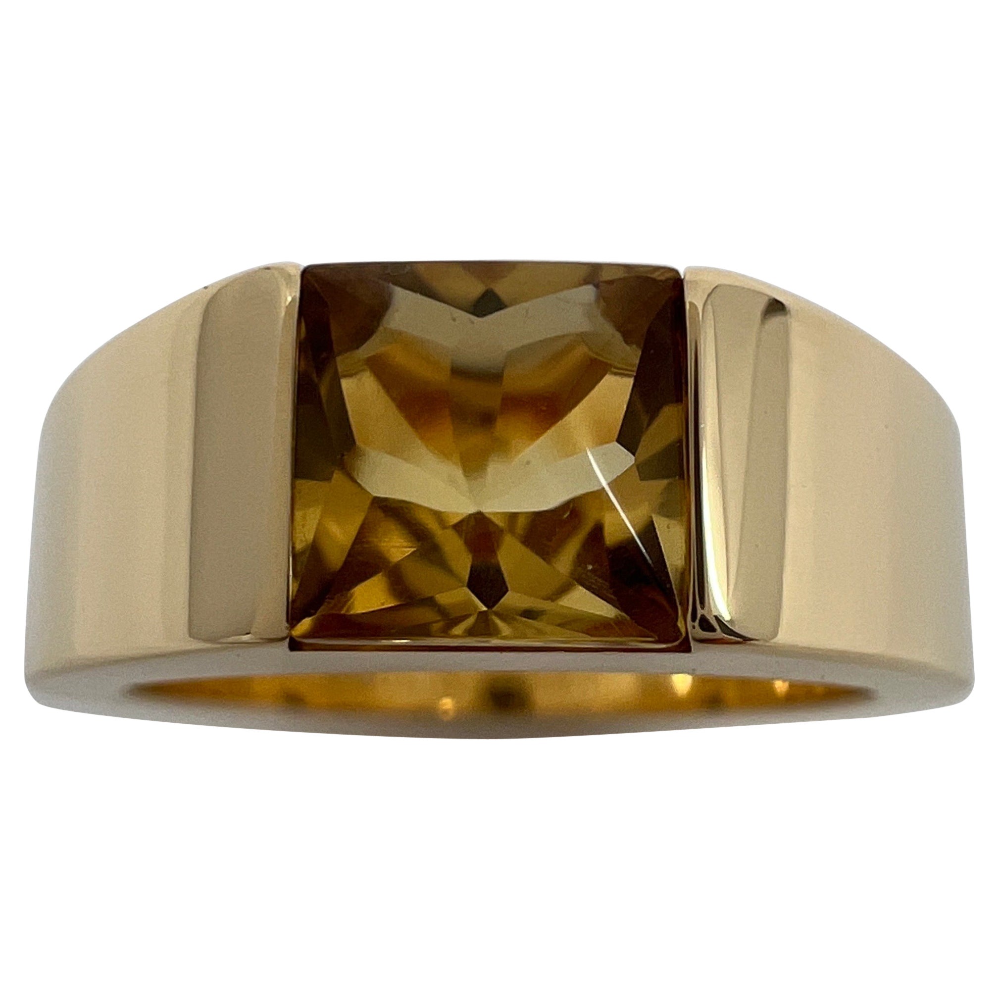 Cartier Rare Vintage Vivid Yellow Citrine 18k Yellow Gold Tank Band Solo Ring