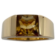 Cartier Rare Vintage Vivid Yellow Citrine 18k Yellow Gold Tank Band Solo Ring