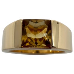 Cartier Rare Vintage Vivid Yellow Citrine 18k Yellow Gold Tank Band Solo Ring