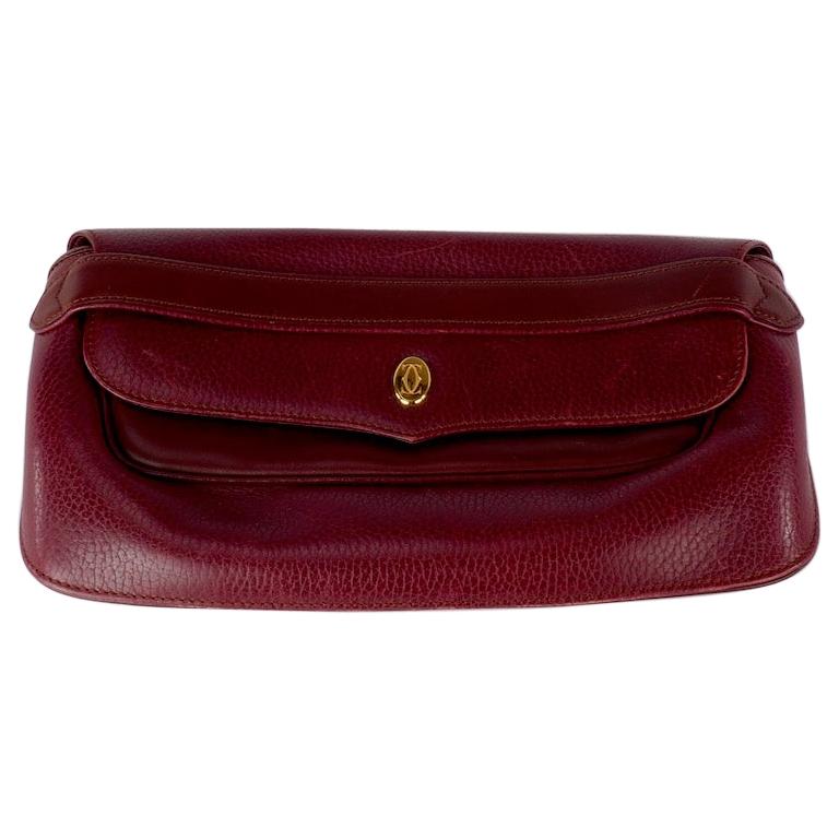 Cartier Red Bordeaux Leather Must de Cartier Clutch Bag For Sale