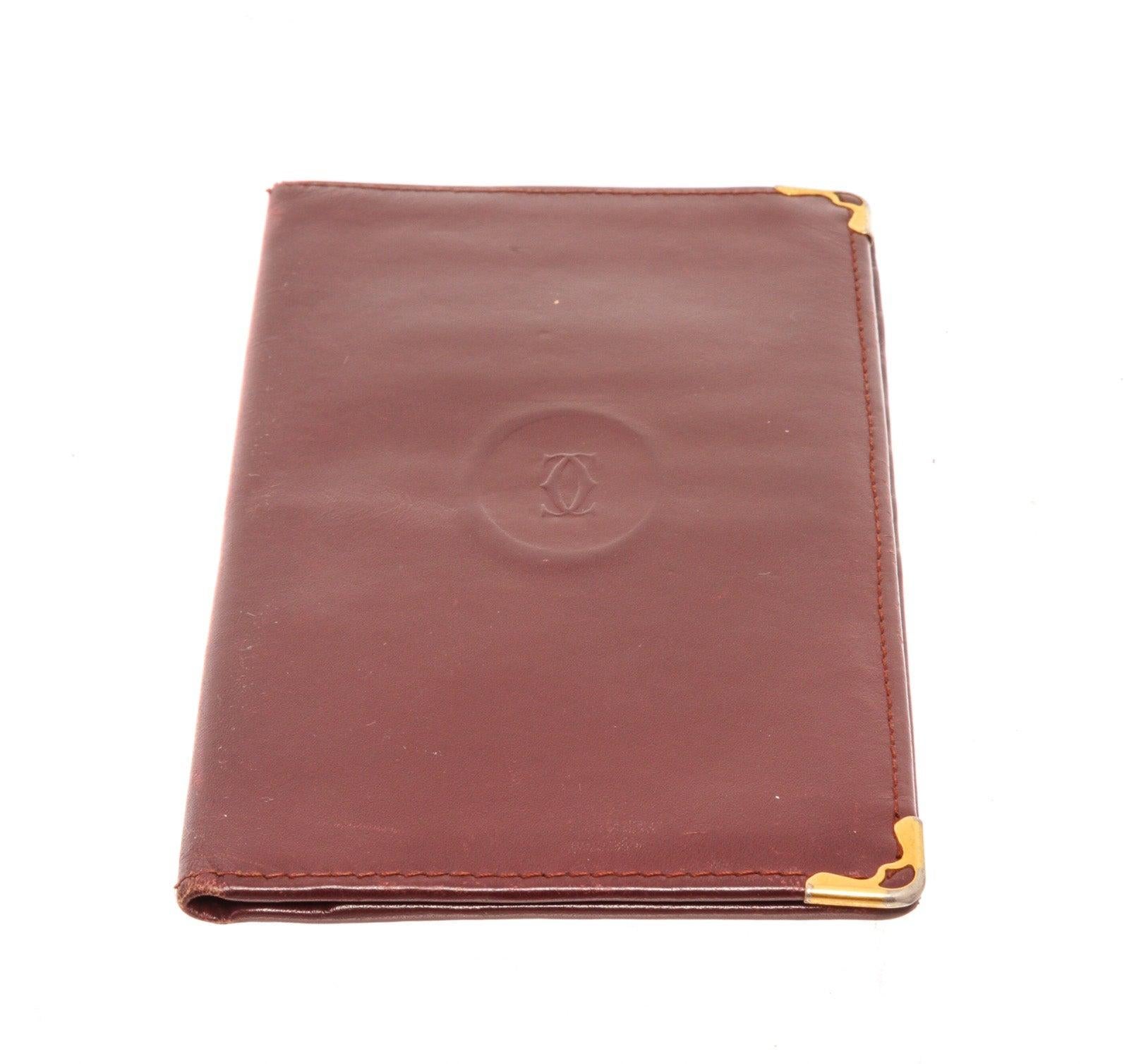 Brown Cartier Red Breast Pocket Wallet with gold-tone hardware, trim leather For Sale