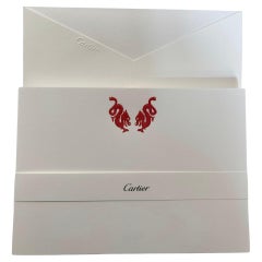 Cartier Red Chinese Dragons Card and Envelope Set in Luxury Box Desk Stationery
