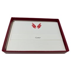 Cartier Red Chinese Dragons Luxury Desk Stationery Card and Envelope Set in Box