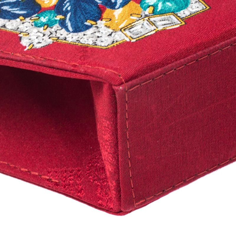 Cartier Red Floral Printed Fabric Chain Shoulder Bag In Good Condition In Dubai, Al Qouz 2
