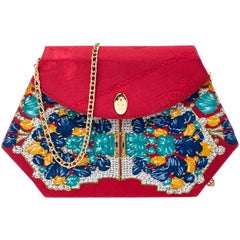 Cartier Red Floral Printed Fabric Chain Shoulder Bag