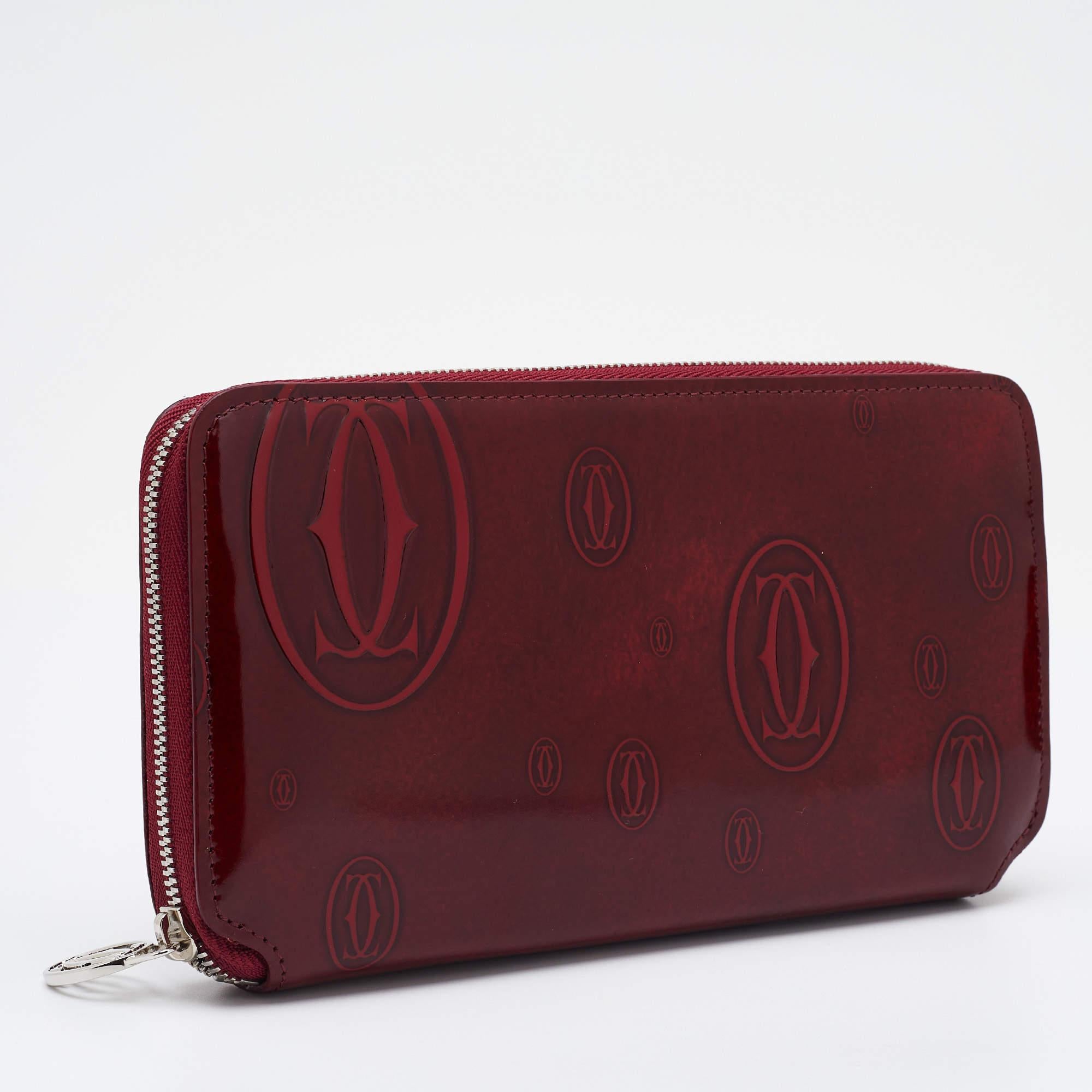 Cartier Red Glossy Leather Happy Birthday Zip Around Wallet In New Condition In Dubai, Al Qouz 2