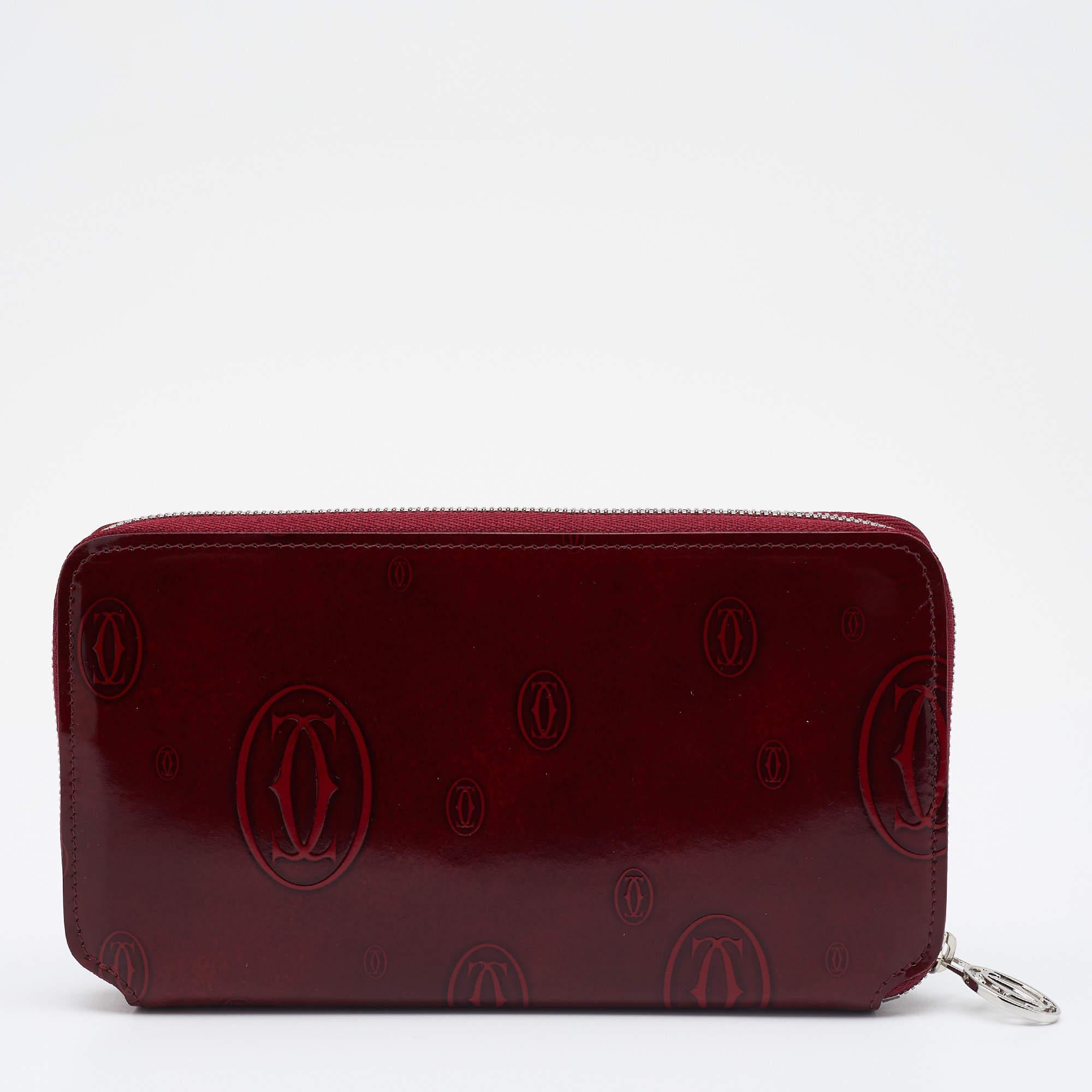Women's Cartier Red Glossy Leather Happy Birthday Zip Around Wallet
