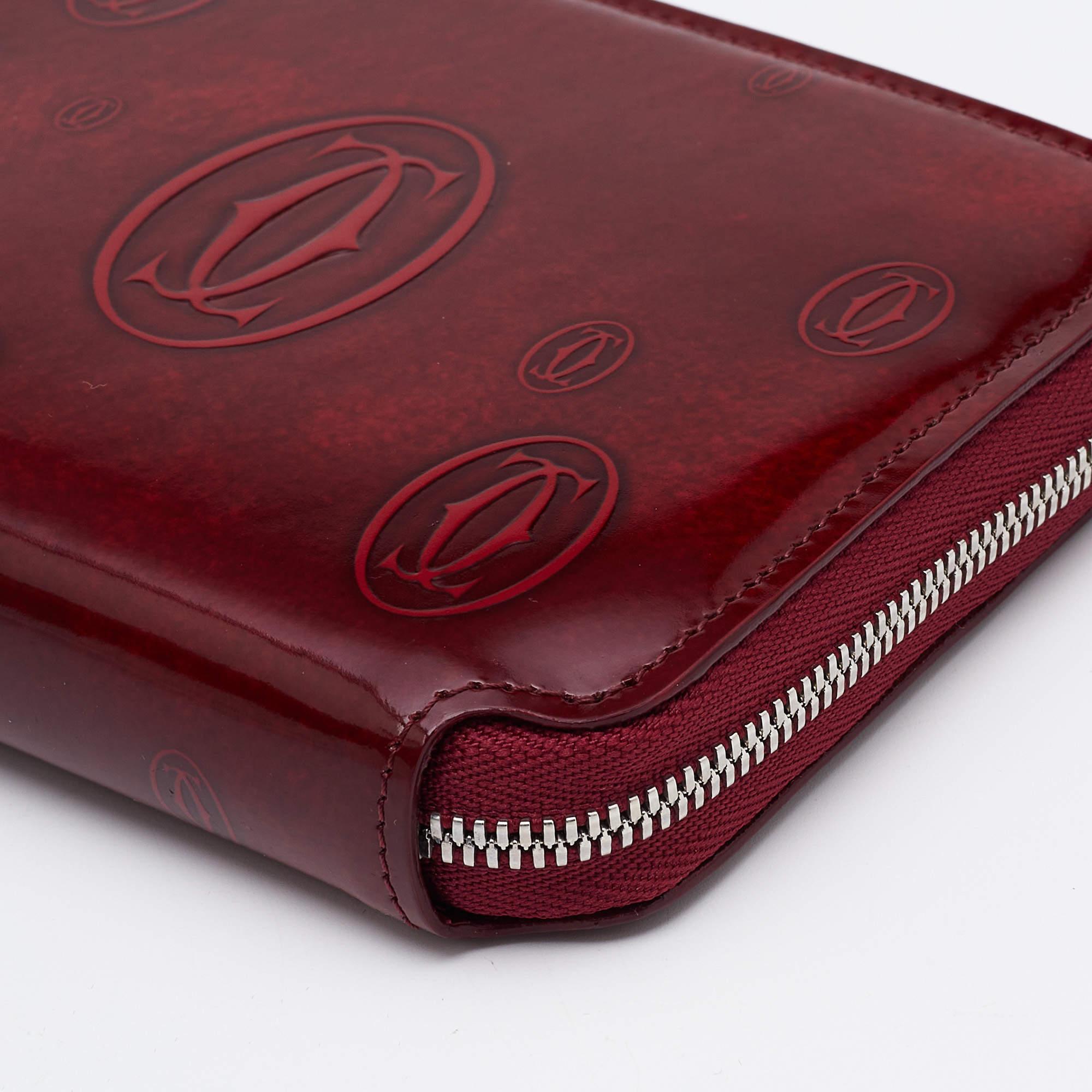 Cartier Red Glossy Leather Happy Birthday Zip Around Wallet 4
