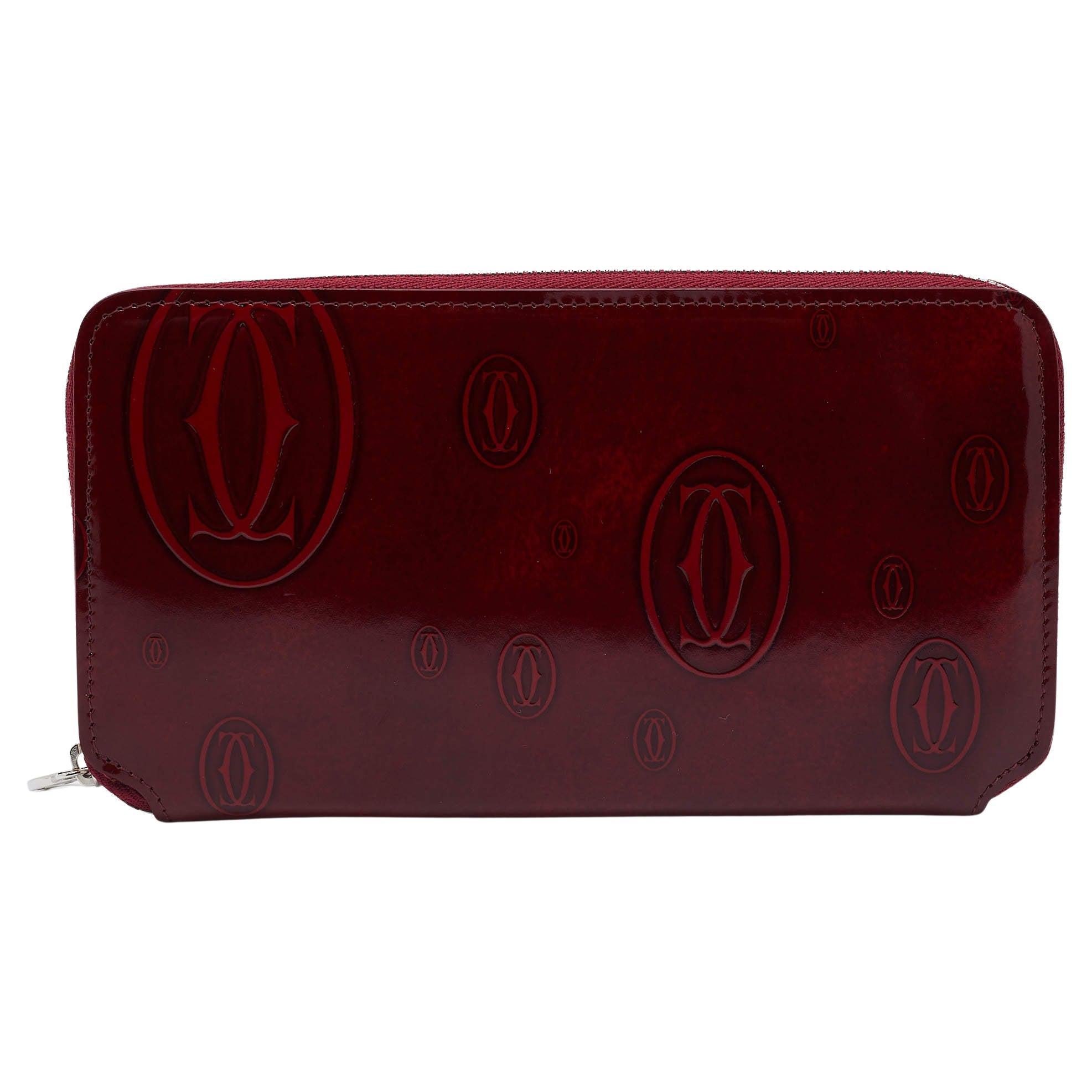 Cartier Red Glossy Leather Happy Birthday Zip Around Wallet