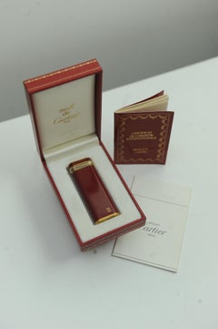 Cartier Red Lacquer 18ct Gold Plated Trinity Cigarette Lighter Box & Guarantee