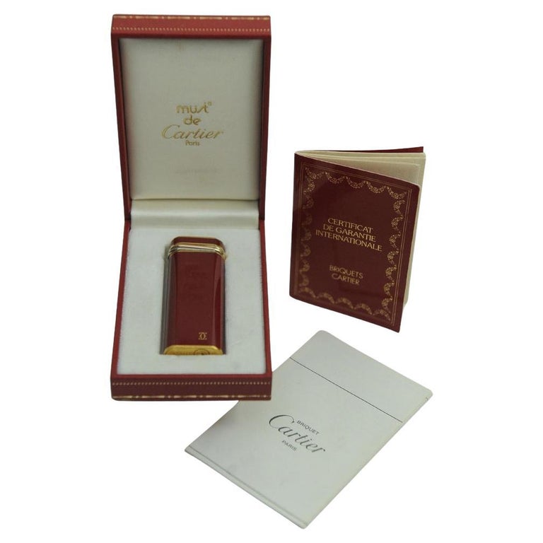 cartier cigarette lighter Cartier Red Lacquer 18ct Gold Plated Trinity Cigarette Lighter Box &  Guarantee