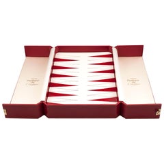 Cartier Red Leather Bound Silk Lined Backgammon Games Box, 20th Century