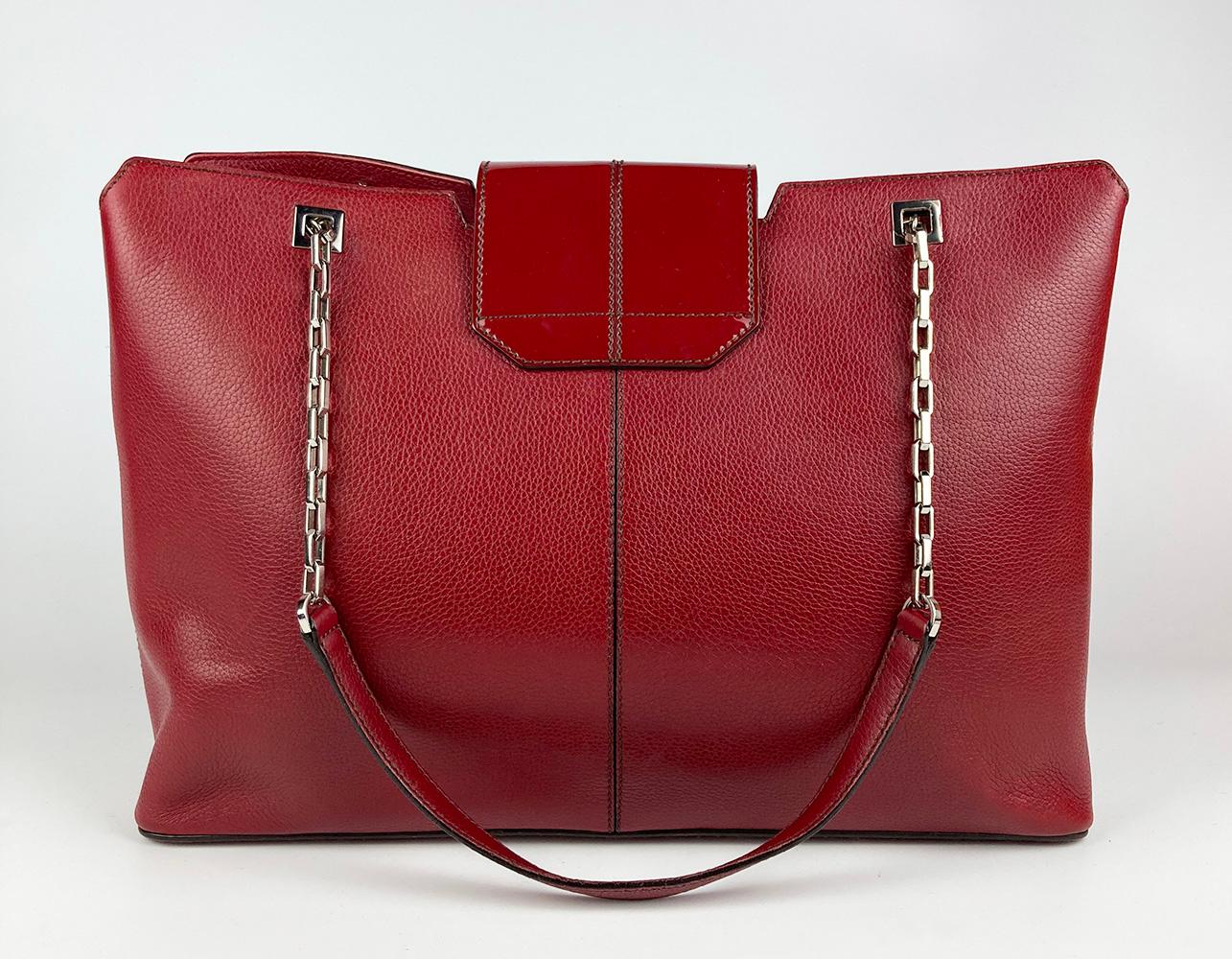 Women's Cartier Red Leather Chain Tote For Sale