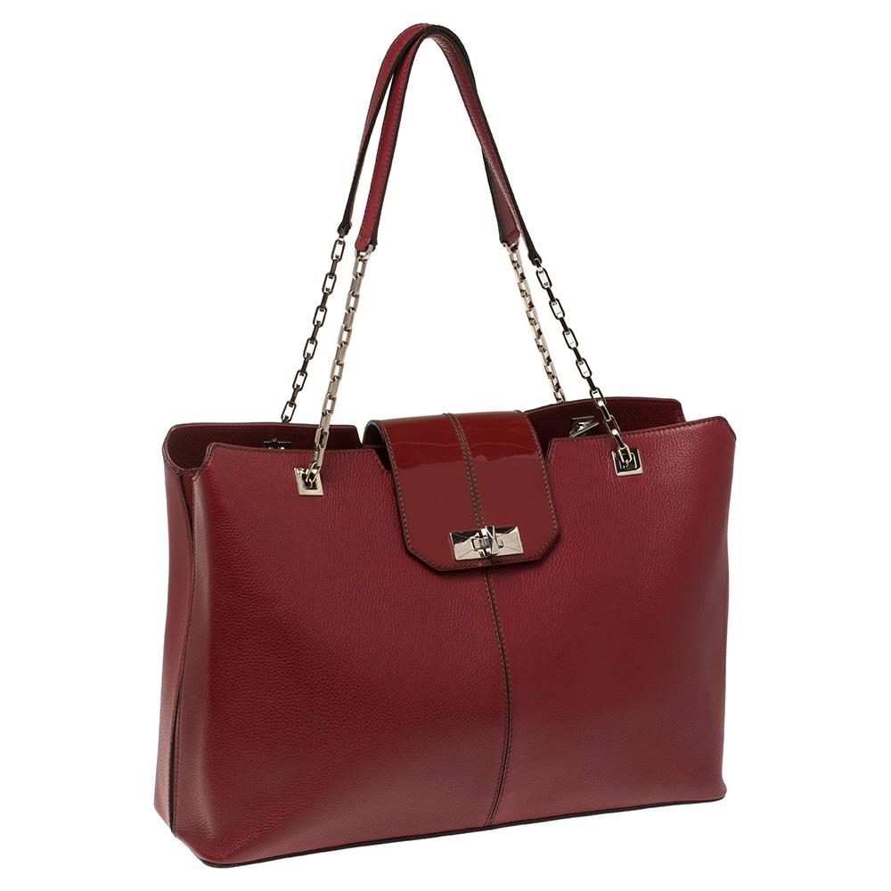 Brown Cartier Red Leather Chain Tote