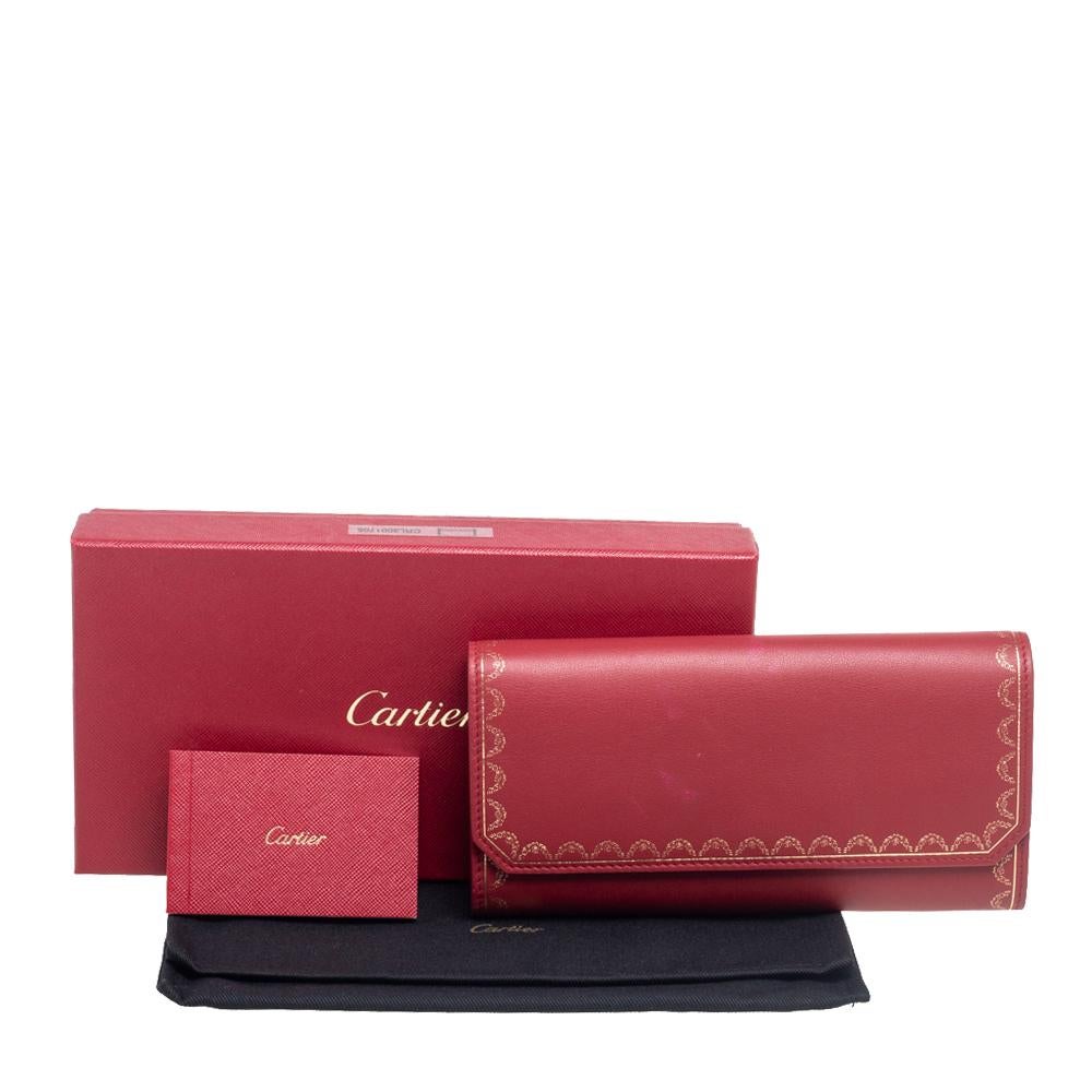 Cartier Red Leather Guirlande de Cartier Continental Wallet 4