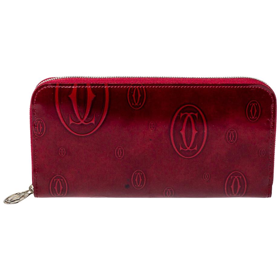 Cartier Red Leather Happy Birthday Zip Around Wallet
