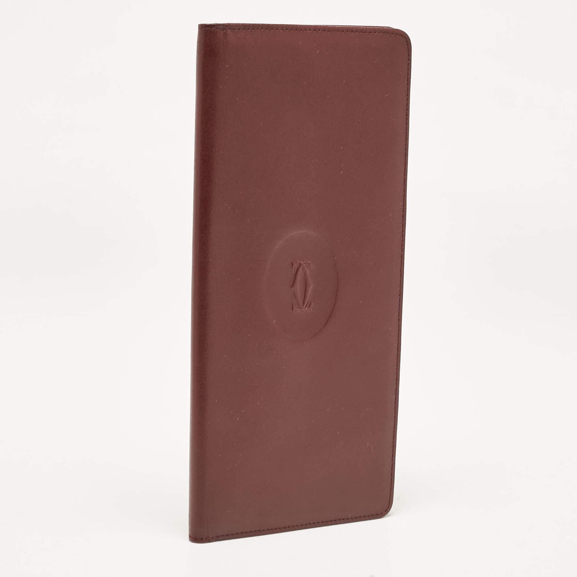 Brown Cartier Red Leather Must de Cartier Bifold Long Wallet