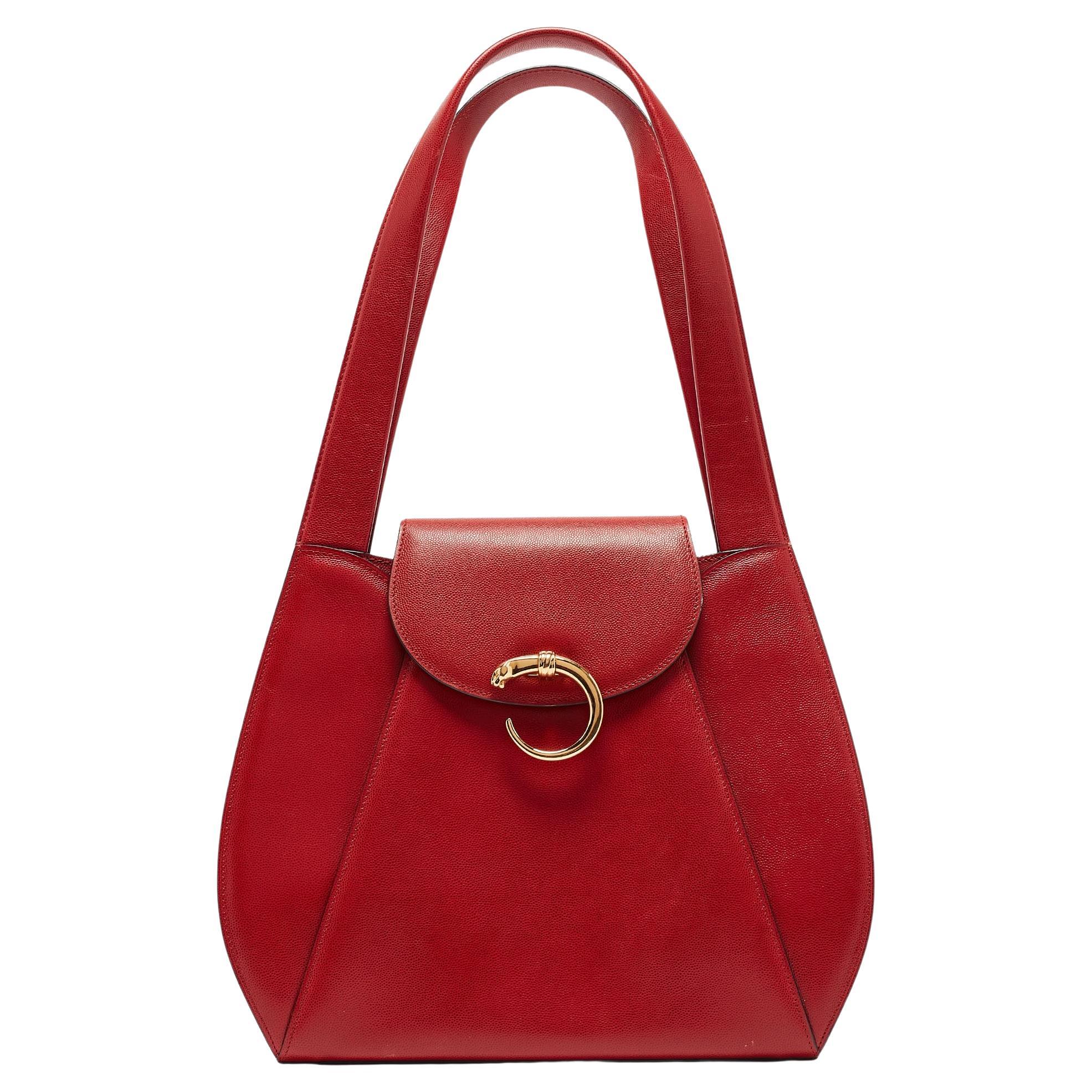 Cartier Red Leather Panthere Shoulder Bag For Sale